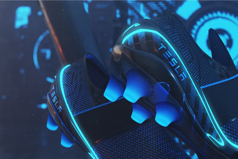 CGI Artist Product Designer VFX Hussain Almossawi Reimagines Tesla Inspired Football Cleats Boots Soccer Futuristic Electric Cars Tron