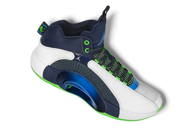 luka doncic dallas mavericks air jordan brand 35 react elevation team colors pe player edition white green blue navy official release date info photos price store list buying guide