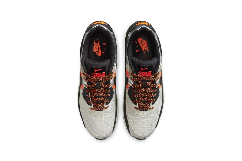 Nike Air Max 90 3M "Light Bone/Black/Total Orange" cz2975-001 AM90 Swoosh Glow Shine Reflective Materials OG Sneaker Shoe Trainer Drop Date Release Information First Closer Look