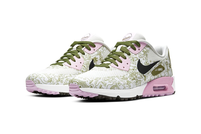 Nike Golf Air Max 90 Space NRG Steven Harrington Artwork Doodle Drawings Pink Green