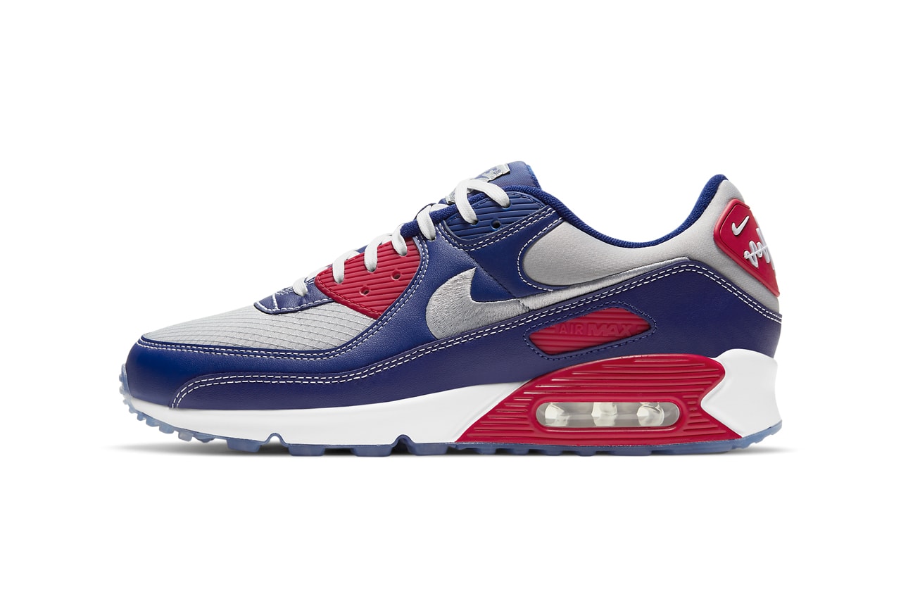 nike sportswear air max 90 pirate radio white metallic gold deep royal blue red silver CW4070 DD8457 100 400 official release date info photos price store list buying guide