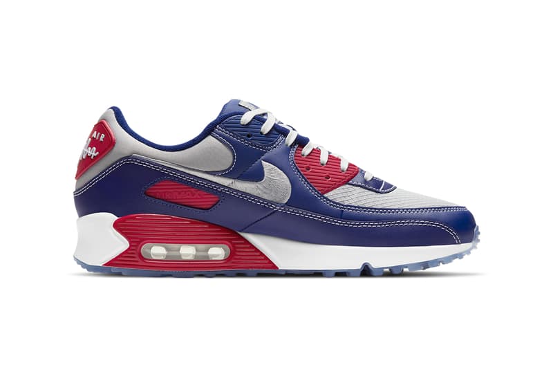 nike sportswear air max 90 pirate radio white metallic gold deep royal blue red silver CW4070 DD8457 100 400 official release date info photos price store list buying guide