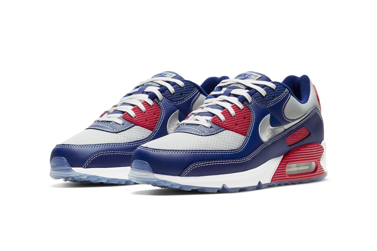 nike sportswear air max 90 pirate radio white metallic gold deep royal blue red silver CW4070 DD8457 100 400 official release date info photos price store list buying guide