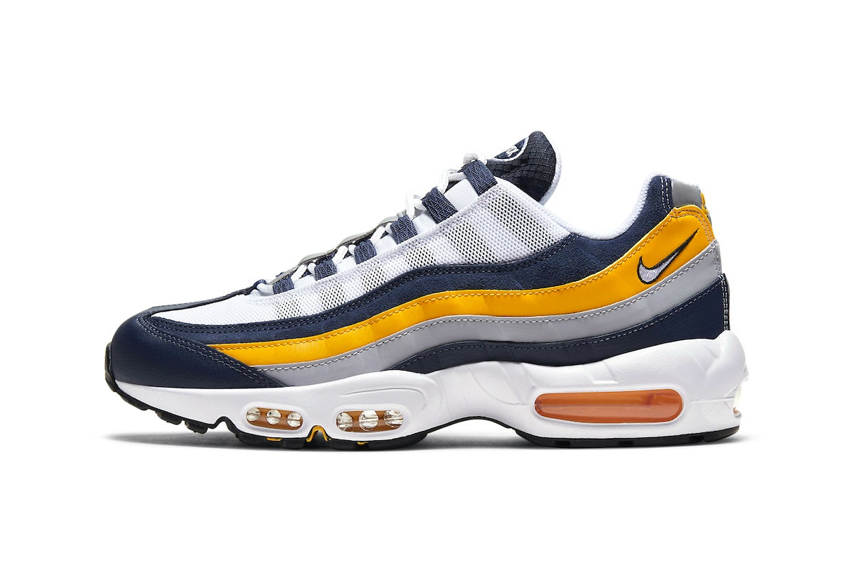 Nike Air Max 95 Michigan White Navy University Gold Release CZ0191-400 Info Date Buy Price 