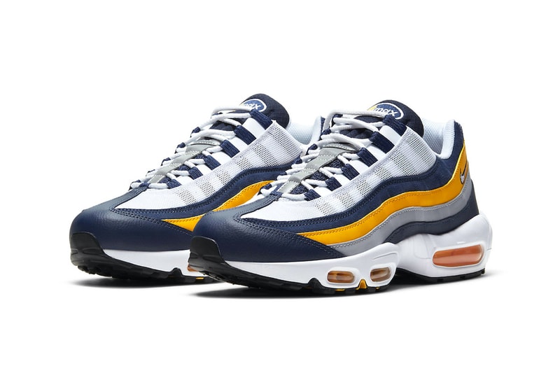 Nike Air Max 95 Michigan White Navy University Gold Release CZ0191-400 Info Date Buy Price 