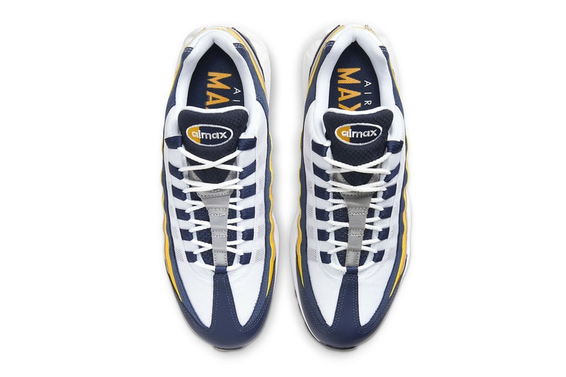 Nike Air Max 95 Michigan White Navy University Gold Release CZ0191-400 Info Date Buy Price 