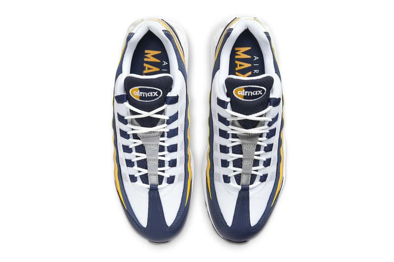 Nike Air Max 95 Michigan White Navy University Gold Release CZ0191-400 Info Date Buy Price