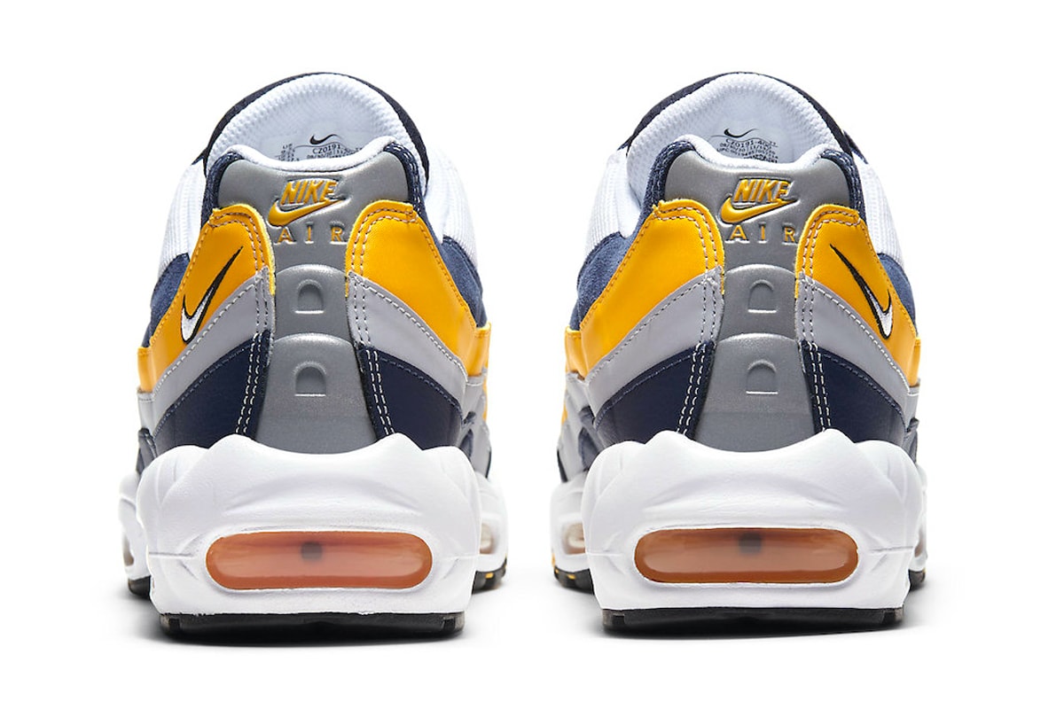 Nike Air Max 95 Michigan White Navy University Gold Release CZ0191-400 Info Date Buy Price 