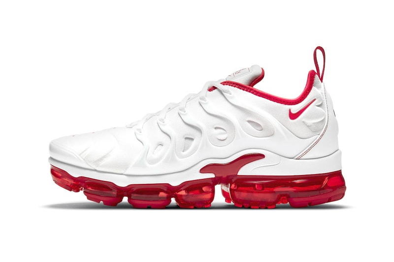 Nike Air VaporMax Plus White and University Red Varsity Classic Sneakers 