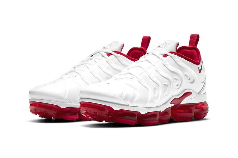 Nike Air VaporMax Plus White and University Red Varsity Classic Sneakers 