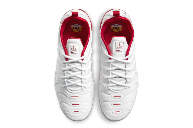 Nike Air VaporMax Plus White and University Red Varsity Classic Sneakers 