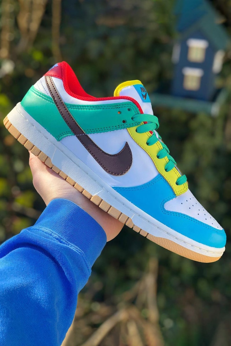 nike sportswear dunk low free 99 white teal yellow brown red blue gum dh0952 100 official release date info photos price store list buying guide