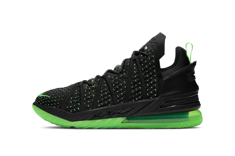 nike lebron 18 dunkman CQ9284 005 release info black electric green photos store list buying guide lebron james