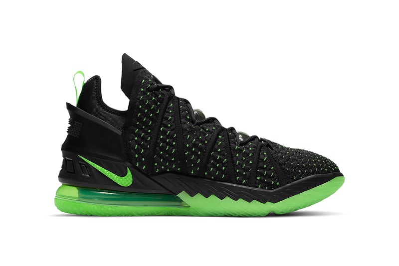 nike lebron 18 dunkman CQ9284 005 release info black electric green photos store list buying guide lebron james