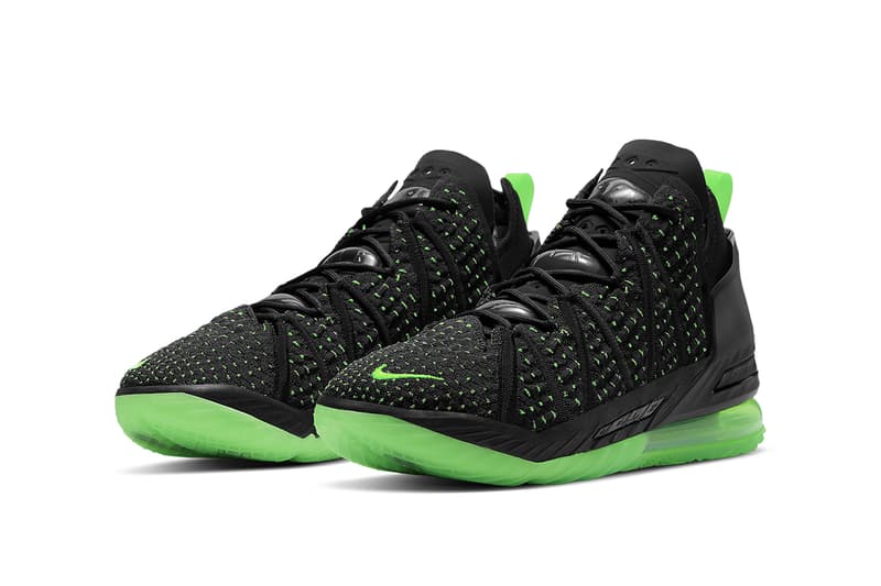 nike lebron 18 dunkman CQ9284 005 release info black electric green photos store list buying guide lebron james