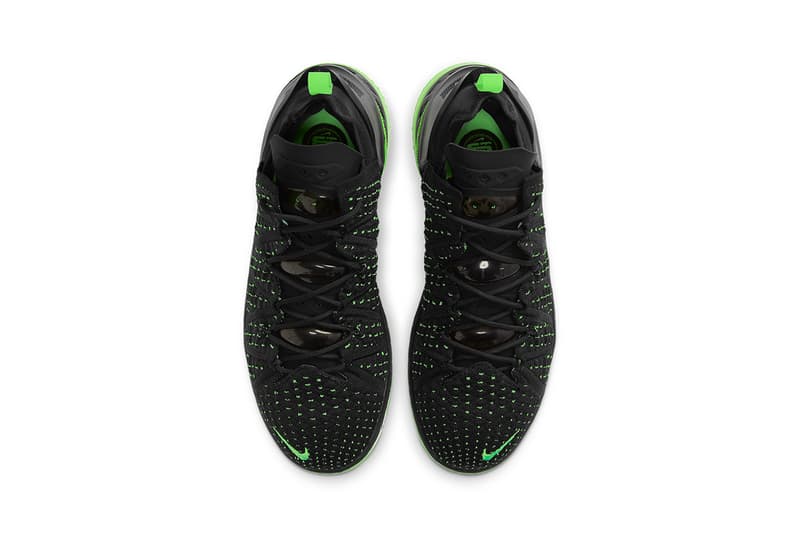 nike lebron 18 dunkman CQ9284 005 release info black electric green photos store list buying guide lebron james