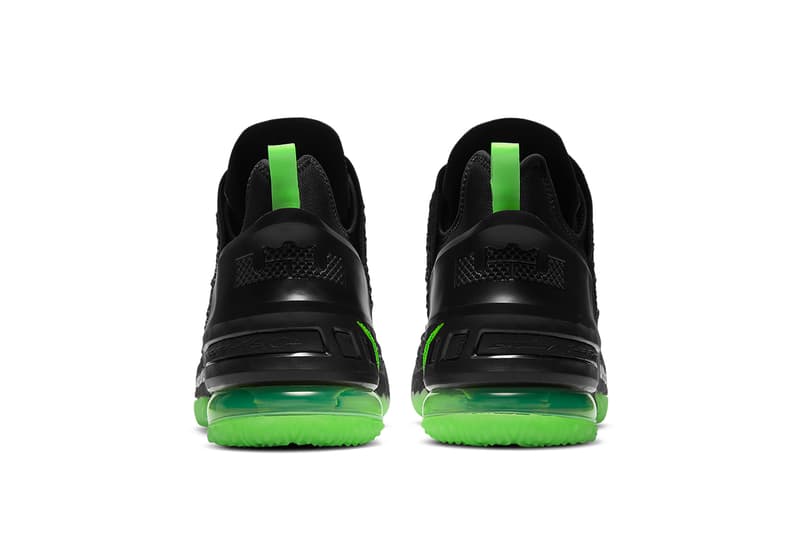 nike lebron 18 dunkman CQ9284 005 release info black electric green photos store list buying guide lebron james
