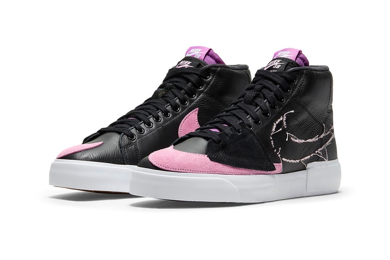 Nike, SB, Nike SB, Skateboarding, Blazer, Pink, Purple, Black, Leather, Suede, Basketball, DIY, Deconstructed, Double Tongue, Double Lace, 