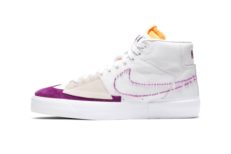 Nike SB Zoom Blazer Mid Edge "White/Viotech" DA2189-100 DIY Sneaker Skateboarding Basketball Shoe Footwear Trainer Release Information Drop Date Closer First Look Torn Worn Wear Away Deconstructed