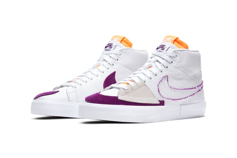 Nike SB Zoom Blazer Mid Edge "White/Viotech" DA2189-100 DIY Sneaker Skateboarding Basketball Shoe Footwear Trainer Release Information Drop Date Closer First Look Torn Worn Wear Away Deconstructed
