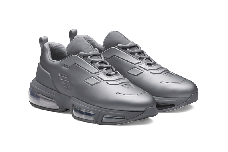 Prada Linea Rossa Collision Technical Fabric Sneakers Black White Steel Gray Made in Italy Shoe Trainer Retro Tech Air Bubbles Sole Unit Chunky AM95 Designer Luxury