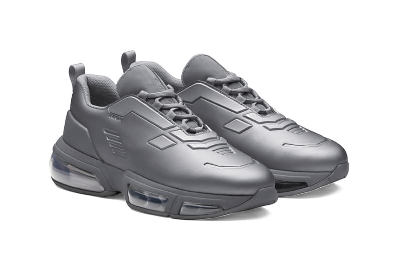 Prada Linea Rossa Collision Technical Fabric Sneakers Black White Steel Gray Made in Italy Shoe Trainer Retro Tech Air Bubbles Sole Unit Chunky AM95 Designer Luxury