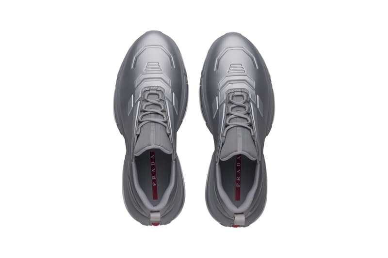 Prada Linea Rossa Collision Technical Fabric Sneakers Black White Steel Gray Made in Italy Shoe Trainer Retro Tech Air Bubbles Sole Unit Chunky AM95 Designer Luxury