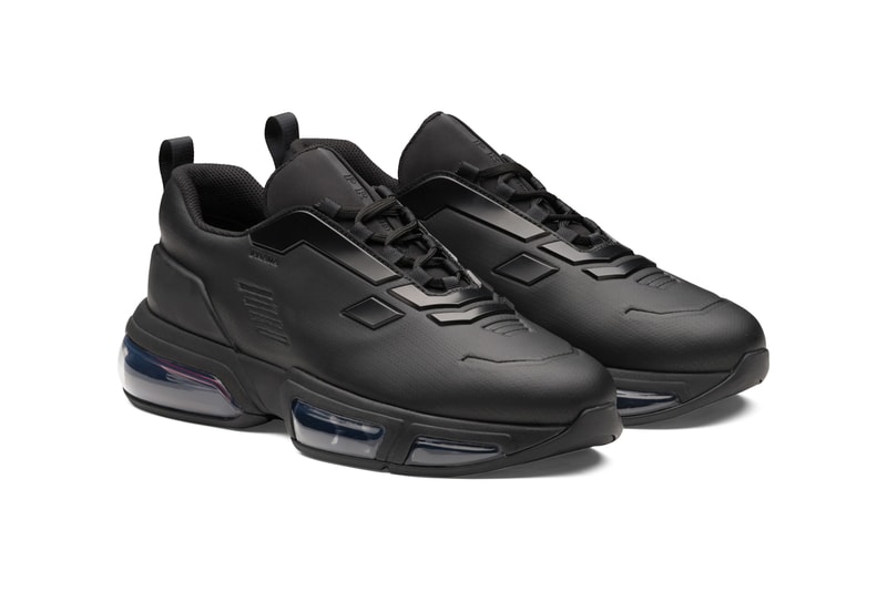 Prada Linea Rossa Collision Technical Fabric Sneakers Black White Steel Gray Made in Italy Shoe Trainer Retro Tech Air Bubbles Sole Unit Chunky AM95 Designer Luxury