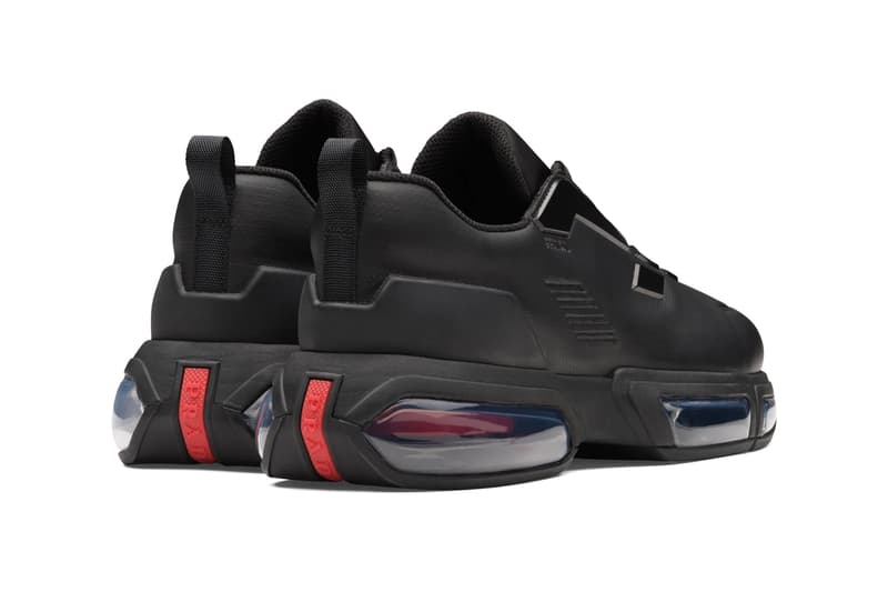 Prada Linea Rossa Collision Technical Fabric Sneakers Black White Steel Gray Made in Italy Shoe Trainer Retro Tech Air Bubbles Sole Unit Chunky AM95 Designer Luxury