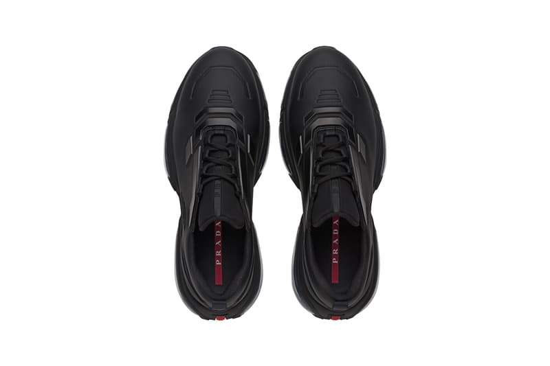 Prada Linea Rossa Collision Technical Fabric Sneakers Black White Steel Gray Made in Italy Shoe Trainer Retro Tech Air Bubbles Sole Unit Chunky AM95 Designer Luxury