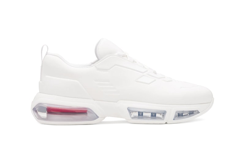Prada Linea Rossa Collision Technical Fabric Sneakers Black White Steel Gray Made in Italy Shoe Trainer Retro Tech Air Bubbles Sole Unit Chunky AM95 Designer Luxury