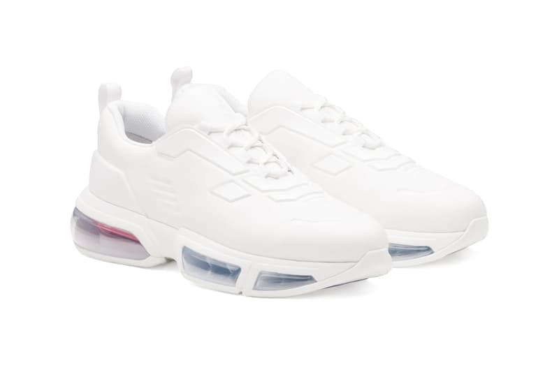 Prada Linea Rossa Collision Technical Fabric Sneakers Black White Steel Gray Made in Italy Shoe Trainer Retro Tech Air Bubbles Sole Unit Chunky AM95 Designer Luxury