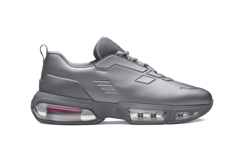 Prada Linea Rossa Collision Technical Fabric Sneakers Black White Steel Gray Made in Italy Shoe Trainer Retro Tech Air Bubbles Sole Unit Chunky AM95 Designer Luxury