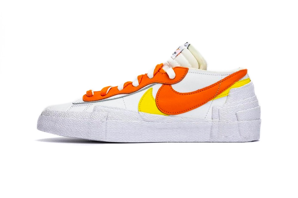 sacai Nike Blazer Low Classic Green Magma Orange Detailed Full Closer Look Release Info DD1877-001 DD1877-100 Date Buy Price Chitose Abe