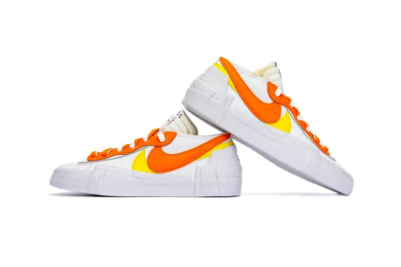 sacai Nike Blazer Low Classic Green Magma Orange Detailed Full Closer Look Release Info DD1877-001 DD1877-100 Date Buy Price Chitose Abe