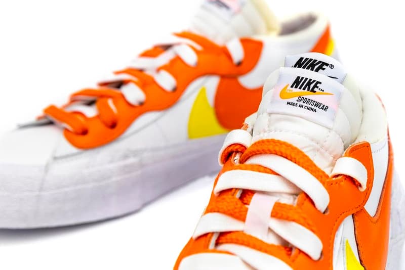 sacai Nike Blazer Low Classic Green Magma Orange Detailed Full Closer Look Release Info DD1877-001 DD1877-100 Date Buy Price Chitose Abe