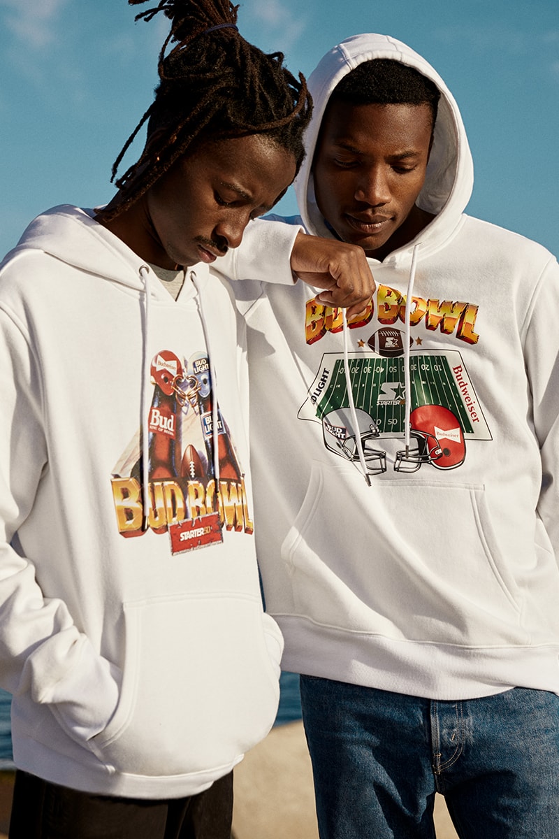 STARTER Brings Back the Budweiser "Bud Bowl" in 50th Anniversary Capsule Beer King of Beers capsule fashion lookbooks 
