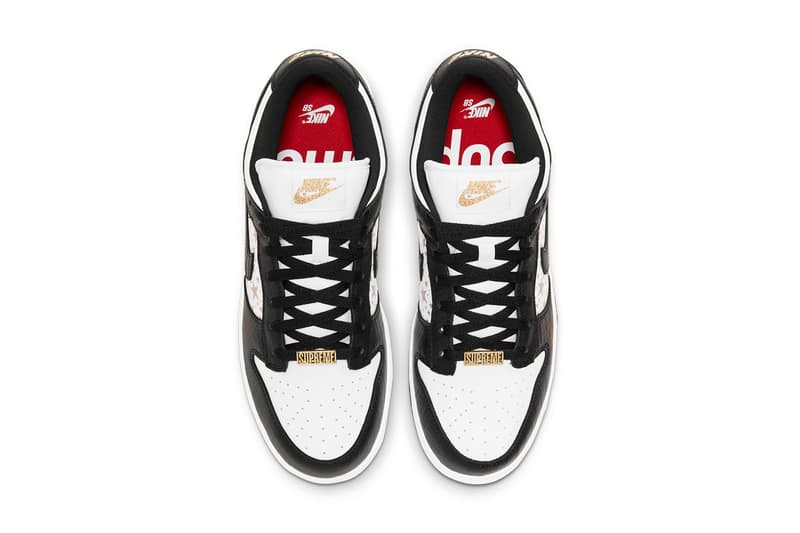 Supreme x Nike SB Dunk Low "Black" Sneaker Collaboration colorway dh3228 white release date buy info drop