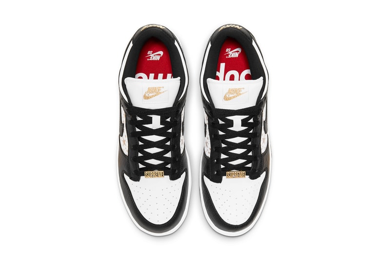 Supreme x Nike SB Dunk Low "Black" Sneaker Collaboration colorway dh3228 white release date buy info drop