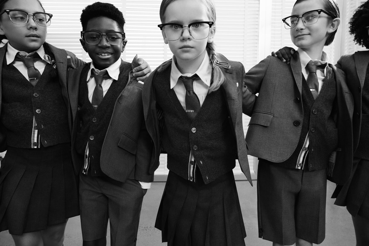 Thom Browne Childrenswear Apparel Collection campaign video cass bird office kids clothing suit 