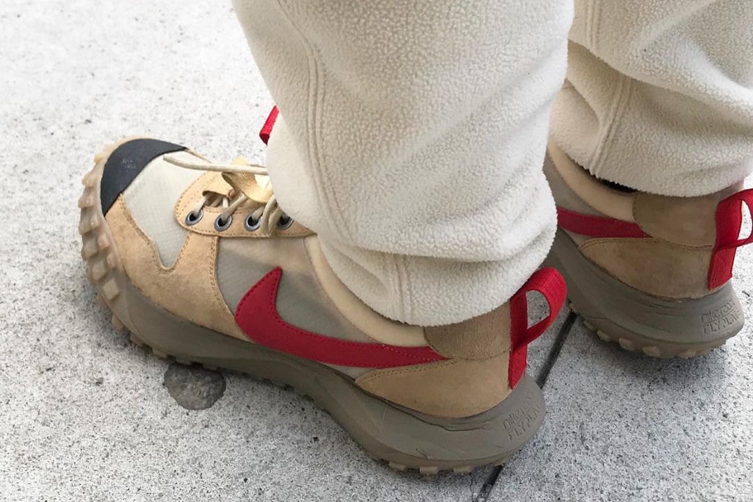 NikeCraft Mars Yard Tom Sachs On Foot Preview ACG Midsole Sole Unit Taped Toe Box Industry Workwear Semi-Translucent Swoosh Pull Tab Footwear Prototype First Look