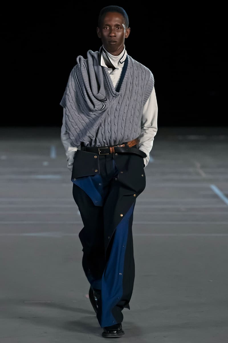 Y/Project FW21 Asymmetry Masterclass Collection Fall Winter 2021 Luxury Fashion Coed Chaos Sportswear Evening Pieces Denim Chaps Leather Jacket Glenn Marten Canada Goose