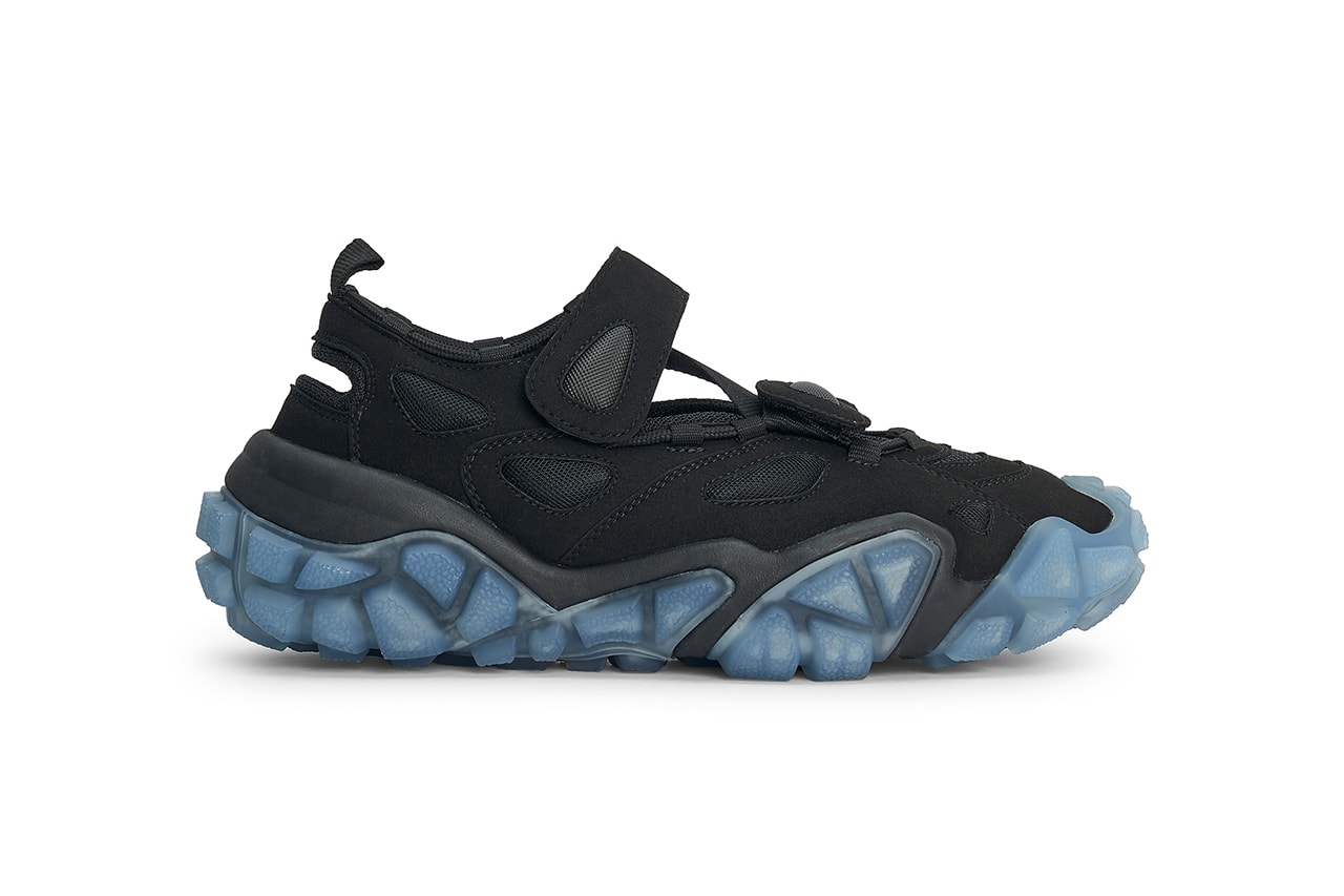 Acne Studios Bolzter Bryz Sneakers "Crystal Black/Blue" Spring/Summer 2021 SS21 Textile Mesh Upper Faux Suede Velcro Straps Chunky Sole Unit Shoe Footwear Slip-On Trekking Slingback Mules 