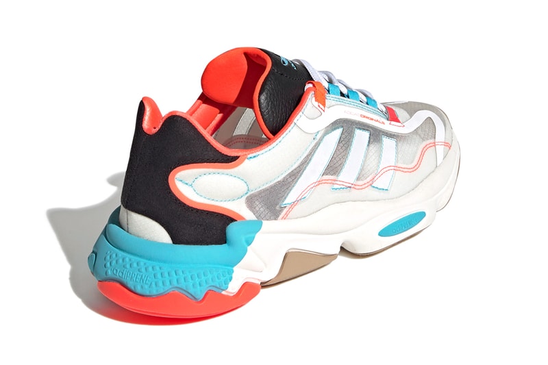 adidas originals ozweego 90s chunky midsole transluscent cyan solar red white black cloud gray uk footwear sneakers trainers running sock like 