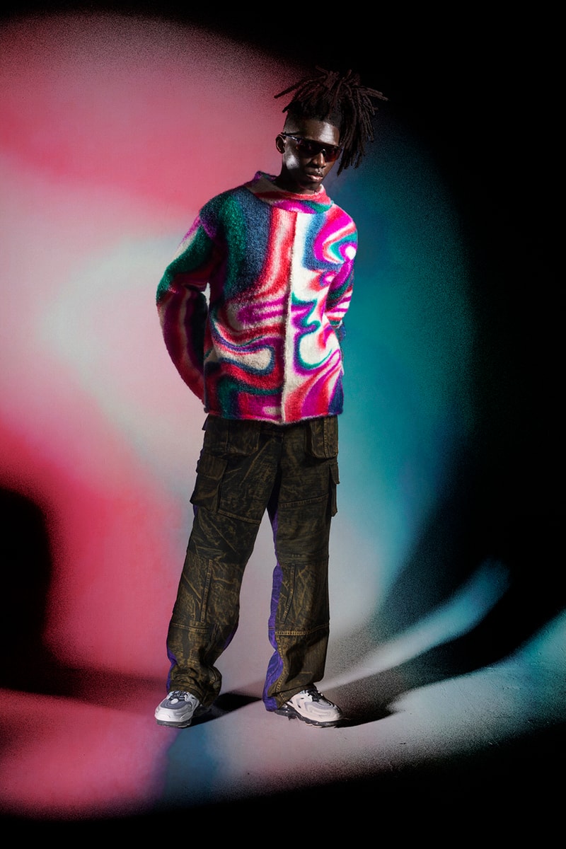AGR Fall/Winter 2021 Collection British Emerging Designer Brand FW21 AW21 Alicia Robinson HTOWN London Mohair Unisex Clothes Sweaters Knitwear Jumpers Spray Painted Artists 