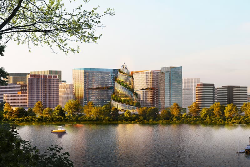 Amazon HQ2 Futuristic Helix Design Unveiled Jeff Bezos Arlington Virginia Headquarters Sustainable Sustainability Open Space Acres Community Focused Amazon's Climate Pledge Green LEED Platinum Office