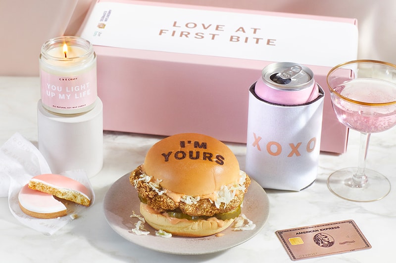 amex uber eats fuku rose gold meal valentines day spicky chicken sandwich knockout bubbly beverage dessert treat card custom love notes