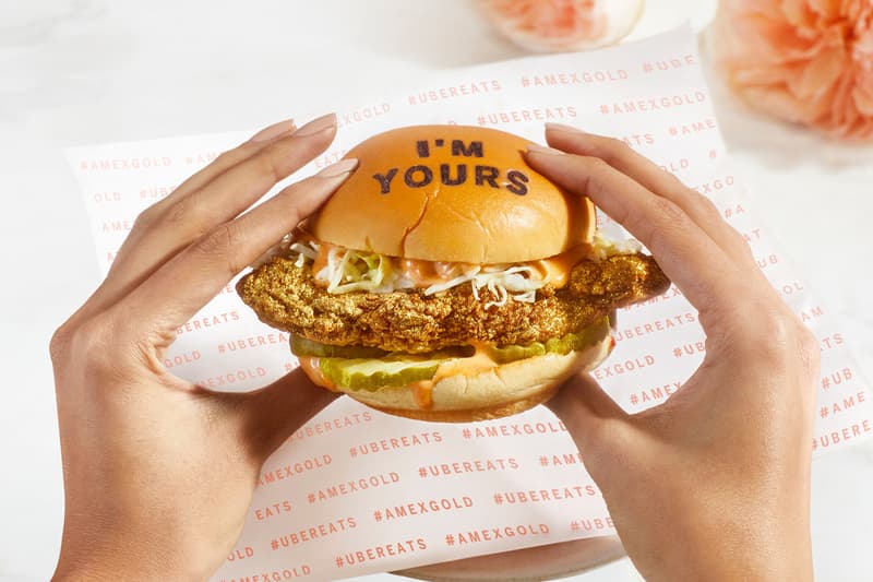 amex uber eats fuku rose gold meal valentines day spicky chicken sandwich knockout bubbly beverage dessert treat card custom love notes