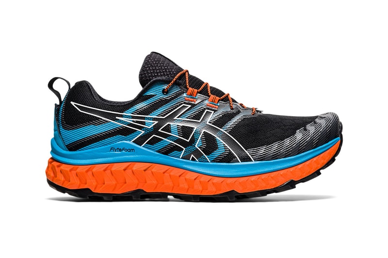 Asics trabuco max black digital orange aqua trail runners sneakers release information