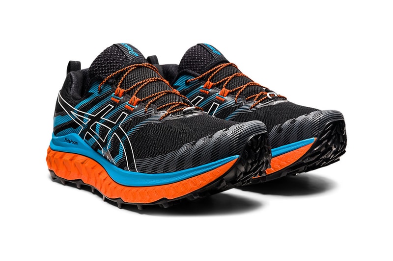 Asics trabuco max black digital orange aqua trail runners sneakers release information